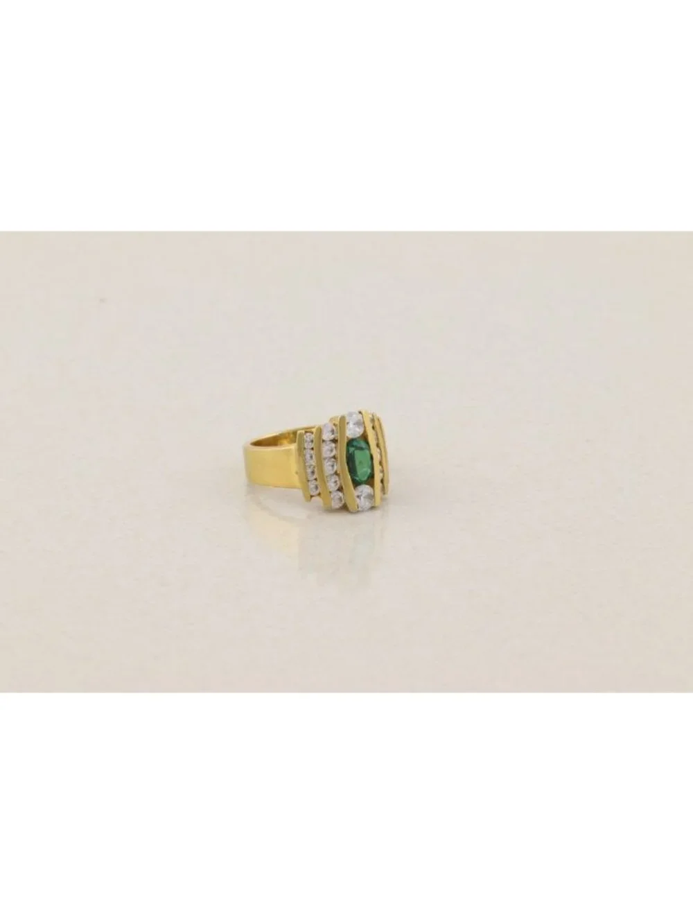 18k Gold Over Sterling Silver Lab Created Emerald & Cubic Zirconia Ring Size 7